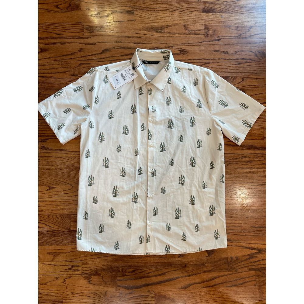 ZARA Button Down Dress Shirt with Cactus Pattern